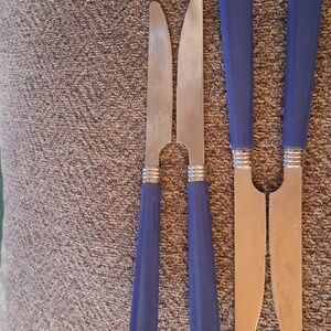 Table Knives blue plastic handle stainless China 4